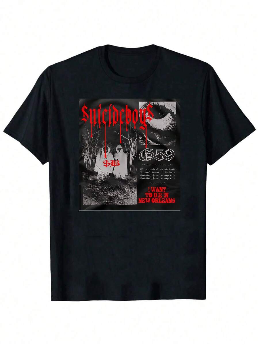 Suicideboy Men's Graphic T-Shirt - Black Casual Streetwear Tee,Tear-Effect Face Design, Round Neck Short Sleeve Summer Top, Machine Washable, Suicideboy Era Tour Graphics Print T-Shirts For Men Shirt Tops Harajuku Hip Hop Rock Style T Shirts Unisex Fashion Regular Size Street T Shirt - Black 9 - View 1