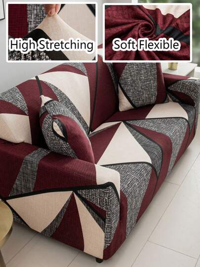 1pc Multi-Color Plaid Print Universal Sofa Cover, Thicker Polyester Fabric, Elastic Full Wrap Sofa Protector, Scratch-Resistant, Includes 1 Pillow Cover (No Filling)