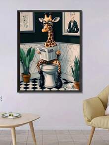 1pc Giraffe Reading Newspaper On Toilet Diamond Painting, Full Drill Canvas, With Tools, Handmade DIY Diamond Art Decor, Diamond Craft Art, Wall Decor For Living Room Bedroom, Gift For Adult Beginner - Multicolor - View 4