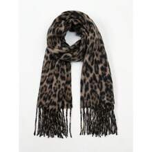 1pc Leopard Print Autumn/Winter Fashion Striped Plaid Fleece Warm Women Boucle Deep Brown Wool Thick Scarf, Warm Acrylic Scarf Like Cashmere, Bohemian Casual Windproof Couple Shawl, Comfortable Blanket Scarf, Suitable For Daily Wear For Dress - 棕色 - 查看 3