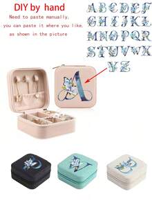 1pc Letter Jewelry Box, Leather Jewelry Travel Storage Case, Christmas Gift For Mom, Bridesmaid Personalized Gift, Valentine's Day Gift, Gift For Her, Bridesmaid Gift - Multicolor - View 7