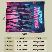 1pc Kpop Devil Hunters Neon Poster Pattern Printed Blanket Snuggly Flannel Layer For Infrared Saunas Or Spa Zones. - trắng - Xem 3