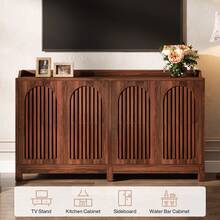 LITTLE TREE 57" Farmhouse Sideboard Buffet Cabinet,Storage Cabinet With Shutter Doors And Adjustable Shelf, Freestanding Kitchen Cabinet TV Stand For Dining Room, Living Room, Kitchen - Brown - View 11