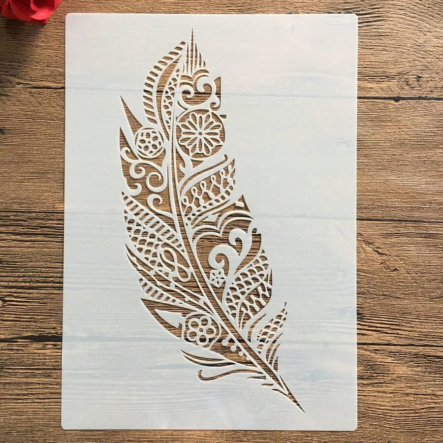 Reusable Feather Pattern Template, Suitable For DIY Wall Art, Scrapbooking And Embossing - PET Plastic, Easy To Use 11.7 Inch X 8.3 Inch Template - White - View 1