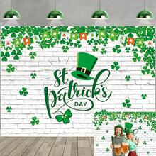 XCKALI Happy St. Patrick's Day Backdrop White Brick Wall St Patricks Day Party Decorations Green Lucky St Patricks Day Children Photography Backdrop 7x5FT - Multicolor - View 8
