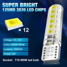 TOAUTO 10PCS W5W T10 LED Bulbs 168 194 194 12pcs 2835 Chips Car Interior Dome Reading License Plate Light Signal Light 6000K 12, Without Battery