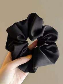 1pc Black Solid Color Fashion Hair Scrunchie, For Hair Decoration, Casual Hair Tie, Ponytail Holder, Hair Tie, Hair Rope, Elastic Hair Band, Hair Scrunchie, Hair Accessory ,Hair Elastics ,Hair Rubber Bands - Multicolor - View 5