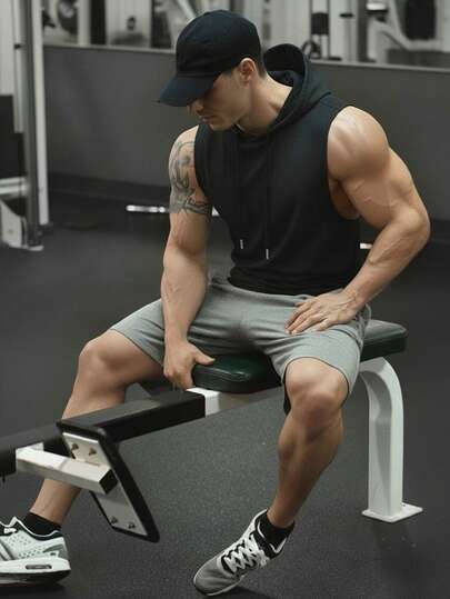 Men's Casual Breathable Hooded Tank Top, Suitable For Daily Wear And All Seasons, Solid Color Durable Sports Shirt