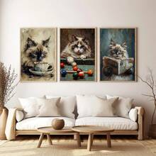 3件套抽象帆布印刷墙画，布偶猫水彩艺术海报，适合家居装饰、房间装饰、卧室装饰、客厅装饰、浴室装饰、墙面装饰，可选带框墙画。 - 彩色 - 查看 6