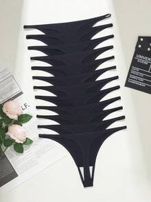 Bộ 12 chiếc quần lót bikini dây mảnh gợi cảm không đường may, chất liệu lụa băng mềm mại, thích hợp cho bãi biển, ngày Valentine, Giáng sinh và các bữa tiệc. - màu đen - Xem 2