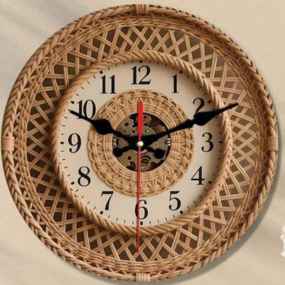 1个10英寸/12英寸木制圣诞雪人挂钟，静音无滴答圆形木钟，带数字显示，电池供电，节日家居装饰，单包装