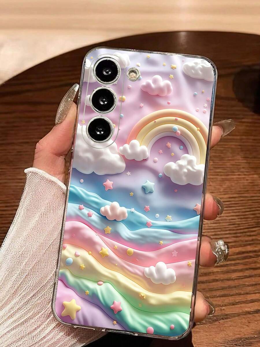 1个彩色云朵彩虹图案软手机壳，兼容华为荣耀、红米、三星Galaxy A04e/12/A13/A14/A34/A50/A52/A53/A54/S21/S22/S23/S24/S25/S25 Ultra/S25 FE/S26/S26 Plus/S26 Ultra/S26 Edge、6A/7A/8A、12T/13T/15T/15T Pro - 無色 - 查看 1