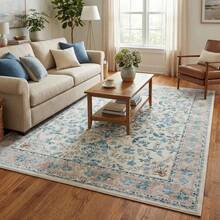 Washable Floral Area Rug For Nursery Soft Boho Living Room Carpet Small Flower Mat Non Slip Low Pile Indoor For Bedroom Dining Room - Màu be/Xanh lam - Xem 1