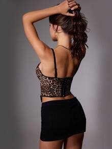 Women's Sleeveless Leopard Print Asymmetrical Boned Tank Vest Top Summer - Brown - View 6