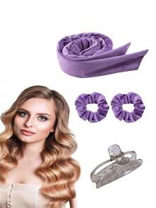 4pcs No-Heat Hair Curler Headband Clip Set, Slouchy Bow Tie Long Hair Band Curling Waver Tool, Sleep Big Wave - Multicolor - View 13