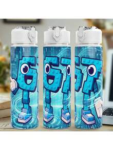 1pc 67oz/750ml Plastic Water Bottle, Cute Printed Design Reusable Plastic Sports Water Bottle With Flip Cap, Lightweight Leak-Proof Travel Drink Bottle For Running, Suitable For Birthday, Christmas, Halloween, Thanksgiving Gifts - Multicolor - View 2