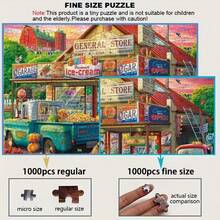 1000片杂货店拼图，成人款，便携式DIY墙饰，生动的乡村风景，完美的圣诞礼物或家居/办公室装饰，38厘米 x 26厘米（14.96英寸 x 10.24英寸），中等难度，混合颜色 - 彩色 - 查看 4