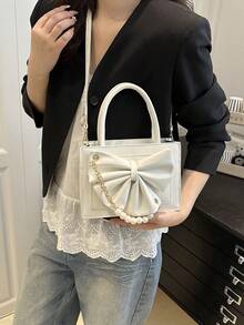 حقيبة يد أنيقة للنساء بلون أحادي للتنقل، حقيبة كتف متعددة الاستخدامات، حقيبة كروس عالية الجودة مناسبة للمواعيد والهدايا والعمل وعيد الحب - أبيض - مشاهدة 4