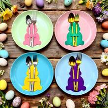 10pcs Hollow Heart Rabbit Shaped Tableware Set, Rabbit Shaped Cutlery Holder, Easter Decor Cutlery Bag, Dining Table Decor, Suitable For Restaurant, Party, Home Decoration, 5 Colors Rabbit Tableware Set - Multicolor - View 3