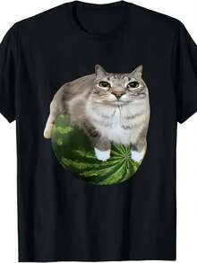 Watermelon Cat Silly Cat Meme T-Shirt A Hilarious Watermelon Print Shirt Is A Stylish Unisex Top For Both Men And Women - 款式8 - 查看 1