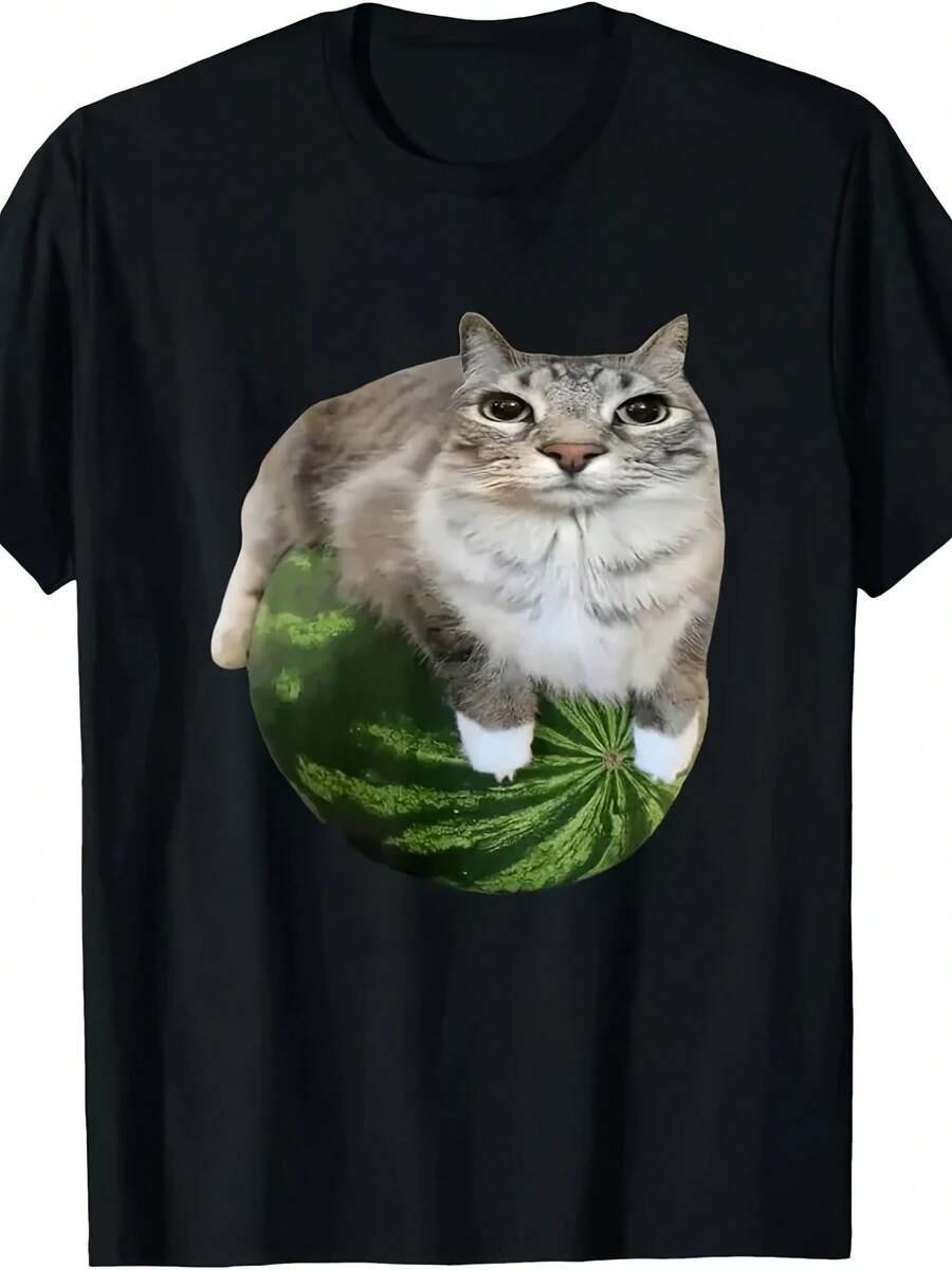Watermelon Cat Silly Cat Meme T-Shirt A Hilarious Watermelon Print Shirt Is A Stylish Unisex Top For Both Men And Women - 款式8 - 查看 1