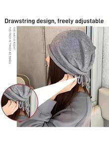 Acrylic Knit Hat With Drawstring, Elastic Breathable Fabric, Ear-Covering Design, Hand Washable, Creates Warm Urban Style
