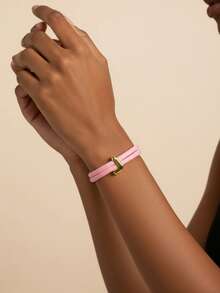 MECYLIFE 1 pieza Pulsera hecha a mano de cuerda colorida de dopamina con 26 letras, adecuada para hombres y mujeres - Cuerda rosa - Ver 4
