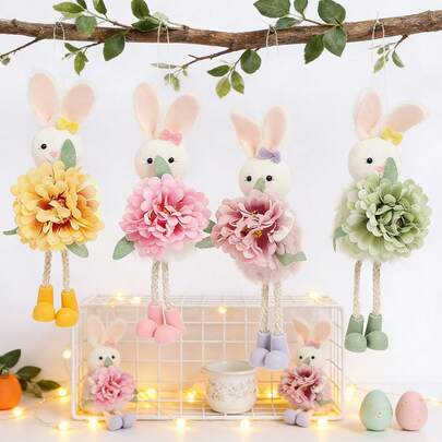 1pc/4pcs Spring Floral Bunny Decor, 3D Flower Petal Shaped Wall Hanging Ornament, Fresh Floral Suspended Decoration, Suitable For Hanging On Branches / Home Decor, Spring Ambiance Decoration, Wedding Party Holiday Theme Party Decor