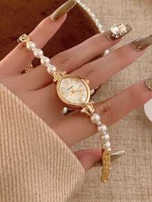 1pc Bracelet Bead Women's Quartz Watch Exquisite Fashion Simple Retro Suitable For Daily Matching Party Banquet - Silver - View 4