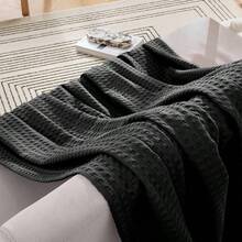 Premium 100 Cotton Waffle Blanket Lightweight Breathable Waffle Weave Bed Blanket Soft And Warm All Season Blanket For Couch, Sofa And Bed, Queen Size 90x90 Inches, Black - Nữ hoàng đen - Xem 3