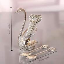 Teaspoon Set, Including 6 Stainless Steel Spoons & 1 Swan Base, Creative Swan-Shaped Teaspoon For Dessert, Tea, Kitchen Cutlery & Tableware Supplies, Spoon Set - Silver - View 6