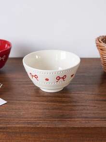 1pc Embossed Polka Dot Bow Ceramic Bowl, Elegant Butterfly Dessert Bowl, Minimalist High-Quality, Suitable For Daily Home Ceramic Bowls, Kitchen Utensils, Party Gathering Plates, Afternoon Tea Dessert Plates, Cake Plates, Gift - Multicolor - View 5