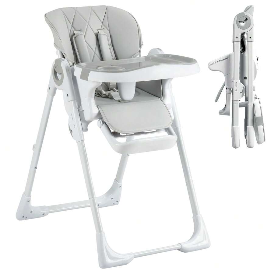 Kinderhochstuhl Klappbar Babystuhl Kinderstuhl Babyhochstuhl Ab Geburt Mit Tisch - Light Grey - View 1