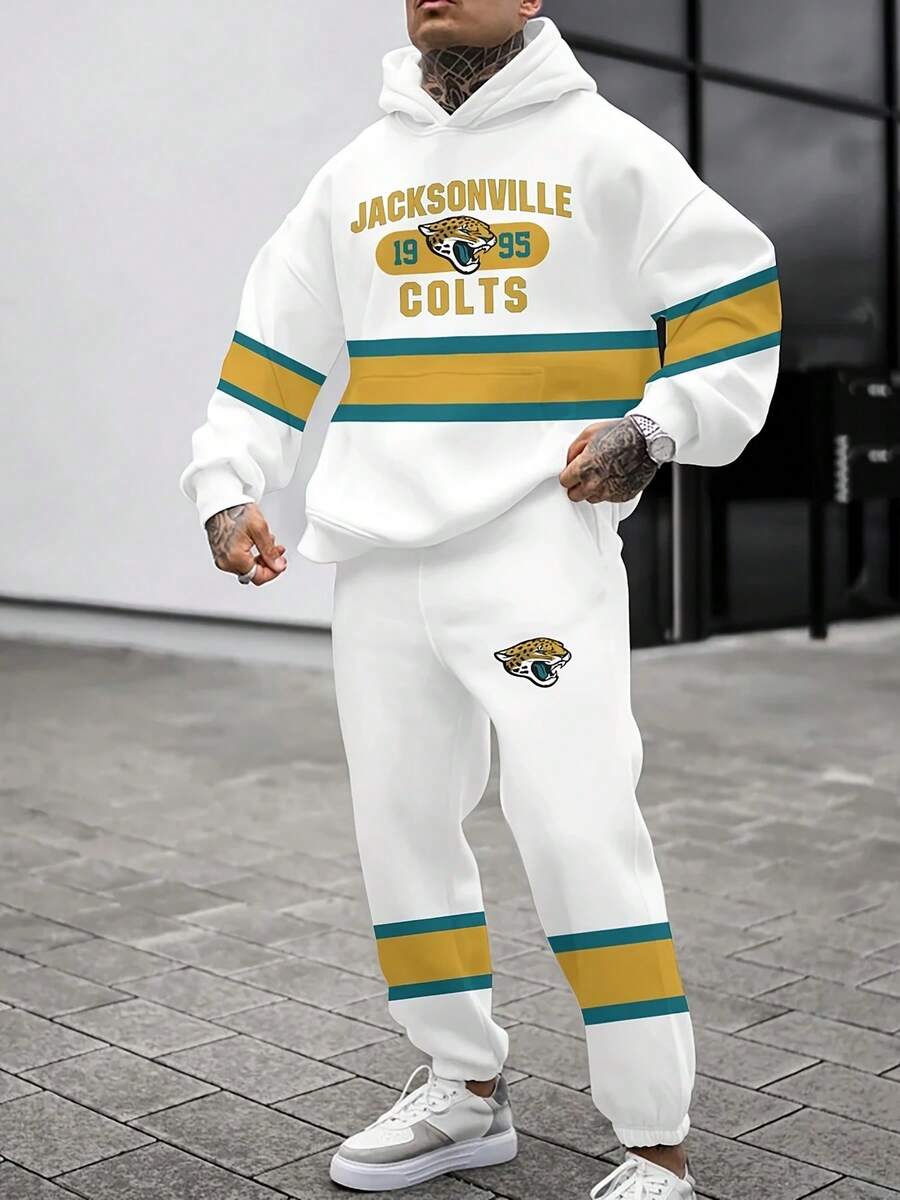 Jacks-Onville Jaguars Casual Hoodie Jogging Sweatpants Tracksuit Set, Football Team Men's Tracksuit Set, Men's Game Day Hoodie Set - 彩色 - 查看 1