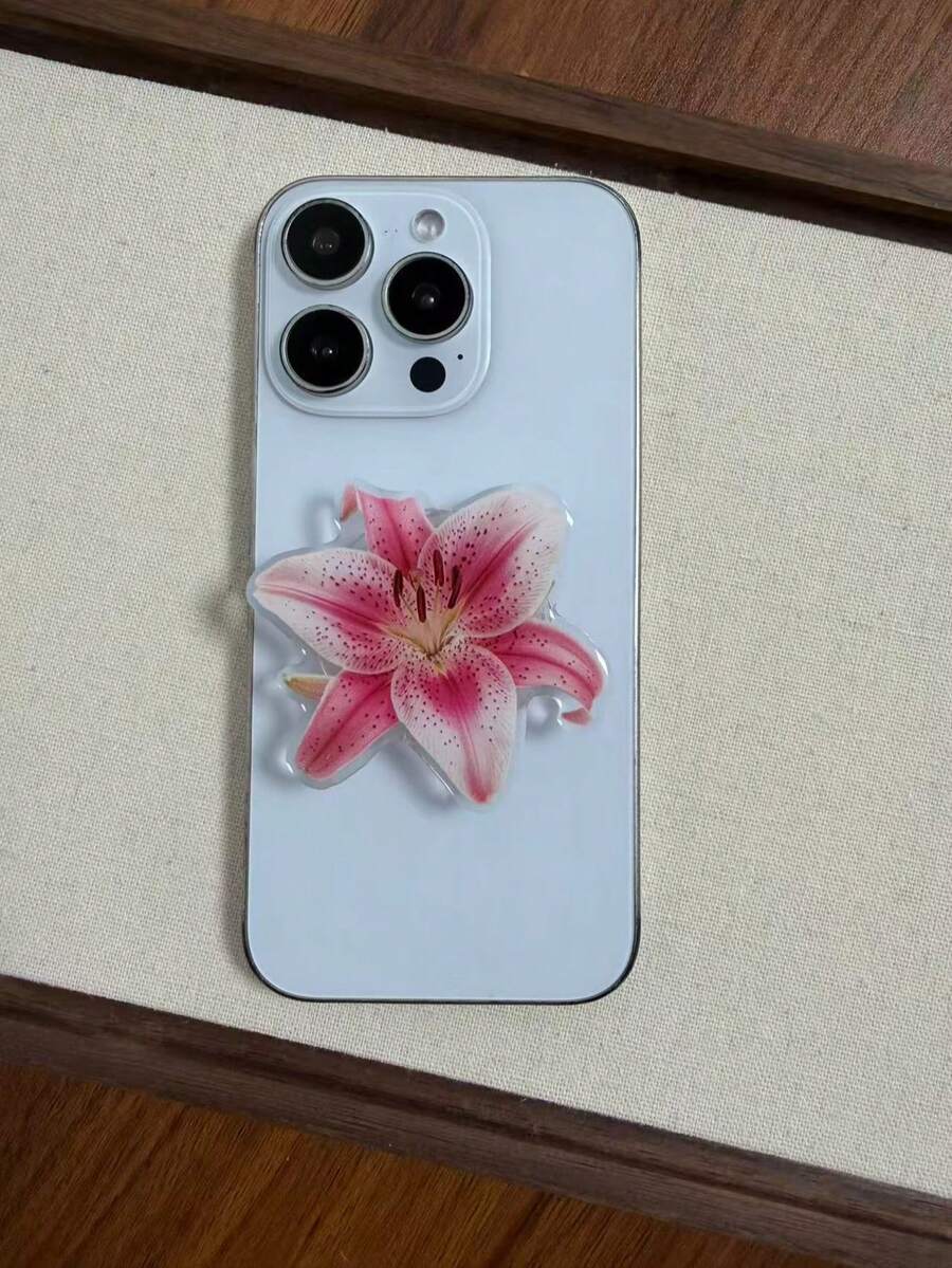 百合玫瑰花手机粘贴支架，适用于所有手机，便携稳定的桌面手机支架，兼容、安卓手机，生日礼物，送给家人、朋友的礼物，生日推拉式手机支架，手机配件 - 彩色 - 查看 1
