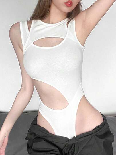 Top Dazzle Women's Sleeveless Tank Vest Bodysuit With High Cut Details And Slight Stretch Polyester Fabric Leisure Vacation Carnivals