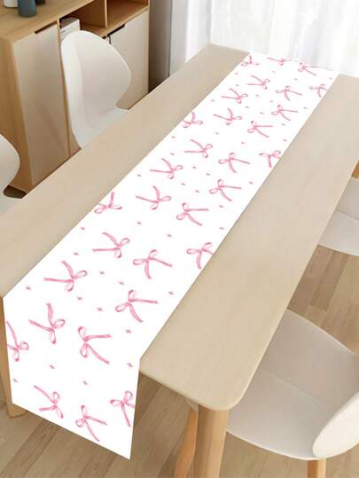1pc Pink Bow Table Runner, 230*35cm Pink Bow Birthday Table Cloth, Pink Bow Decor, Bow Party Decoration, Wedding Dining Table Decor, Birthday Gift Party Favor, Kitchen Decor, Dining Table Decor, Room Decoration