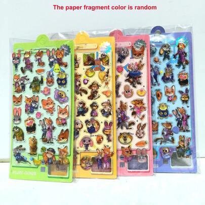 全新卡通动物城市系列注水糖果贴纸，可爱朱迪和尼克贴纸，卡通动物食物玩具水晶贴纸，可爱小猫、甜点、小狗卡通动物装饰贴纸