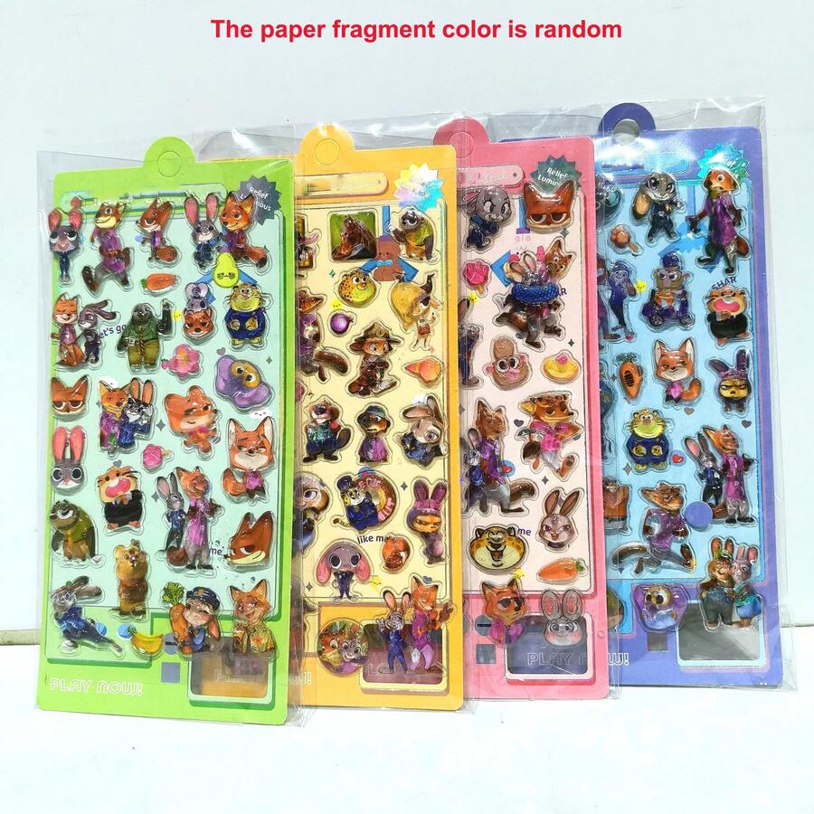 全新卡通动物城市系列注水糖果贴纸，可爱朱迪和尼克贴纸，卡通动物食物玩具水晶贴纸，可爱小猫、甜点、小狗卡通动物装饰贴纸 - 彩色 - 查看 1