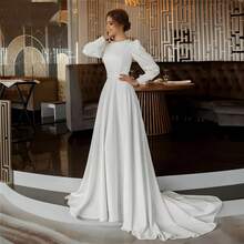 Elegant Simple Long Puff Sleeves A Line Satin Formal Wedding Dress,Registry Office Dresses Engagement Bridal Gown,Evening Party Dress Birthday Party Dress Country Wedding,Romantic Church Ceremony Wedding Dress,Suitable For Wedding,Dating,Party,Singles' Party,Vacation,Formal Occasions,Dinner Dress,Prom Dress,Homecoming Dess,Cocktail Party,Wedding Guest Dress,Graduation - trắng - Xem 6