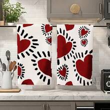 Valentine'S Day Heart Pattern Kitchen Towels| Polyester Dishcloth And Hand Towel, Suitable For Bathroom And Restaurant, Ideal For Interior Decoration, Party Decoration, Holiday Gift. 2pcs/4pcs/6pcs/8pcs/10pcs/12pcs,16*24inch - 多色6 - 查看 3