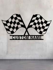 3 Size Options! 1pc Personalized Metal Racing Flag Gate Wall Decor - Custom Name Iron Art Wall Hanging, Black Finish, Suitable For Home And Garage Decoration, Fit For Children 14+ Years Old - Black - View 3