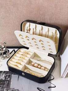 1 pieza Caja de joyería portátil de cuero PU, contenedor de almacenamiento de joyas resistente a la oxidación. Regalo ideal para el Día de San Valentín, Día de la Madre, Mujeres, Niñas, Navidad, Acción de Gracias, Año Nuevo y otras festividades - Multicolor - Ver 12