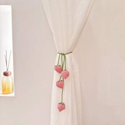 2pcs/1pc Pastoral Style Cute Strawberry Decor Sheer Curtain Tie Backs, Coffee Curtain, Mosquito Net Tie Ropes