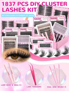 1837根/包 高容量单根假睫毛，D型卷翘，混合款式，长度10-16毫米，DIY假睫毛，自然浓密，轻盈纤细，超级柔软，可重复使用，单根分段式睫毛，睫毛嫁接套装，旅行必备 - 彩色 - 查看 4