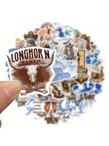 SCXXBSW 50pcs Blue Brown Cowboy Creative Cartoon PVC Stickers Suitable For Handbooks, Phone Cases, Laptops, Computers, Luggage, Refrigerator Decoration - Multicolor - View 7