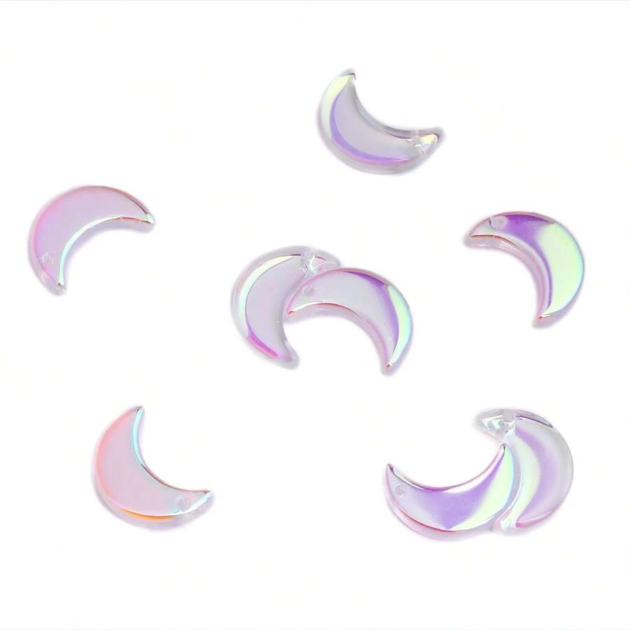 50pcs Colorful Moon Glass Beads DIY Earrings Bracelet Accessories Crystal Gradient Color With Hole Moon Beads DIY Jewelry Making - 白色 - 查看 1