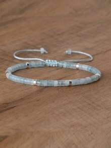 gxtbw 1pc Adjustable High-Quality Minimalist Jade Beaded Bracelet, Natural Stone Bracelet, Elegant Bracelet - Aquamarine - View 2