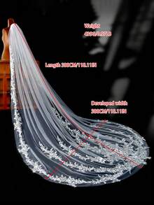 1pc Luxury Lace Embroidered 3 Meters Long Cathedral Bridal Veil, Wedding Headpiece For Bridal Gown - Milky - View 9