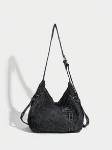 حقيبة كروس بودي جينز بطراز Y2K الرجعي، بطراز هيب هوب جرانج، حقيبة كتف بسعة كبيرة بطراز بانك الشارع، مناسبة للاستخدام اليومي والعمل والمدرسة. سعة كبيرة لاستيعاب الكتب والأجهزة المحمولة وما إلى ذلك. - الأسود - مشاهدة 6